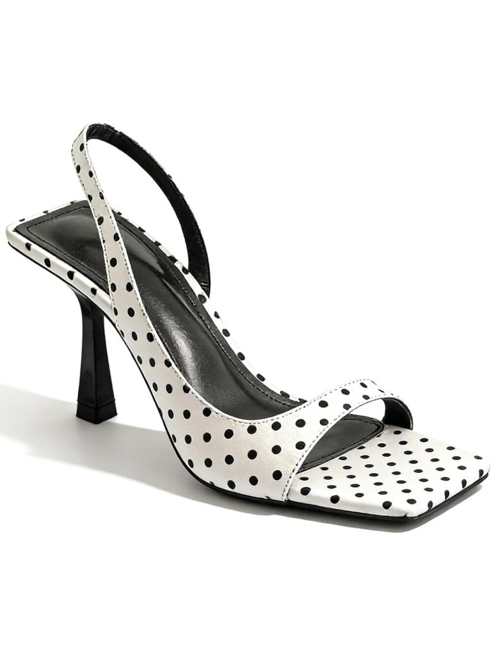 Women's Polka Dot Slingback Stiletto Sandals Open Square Toe High Kitten Heels